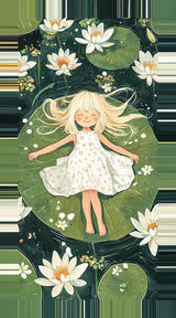 Leinwand - Stärke 2cm | Seerosenzauber - Mädchen auf Blättern im Wassertraum