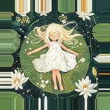 Leinwand (gerahmt) | Seerosenzauber - Mädchen auf Blättern im Wassertraum