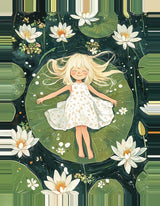 Leinwand (gerahmt) | Seerosenzauber - Mädchen auf Blättern im Wassertraum