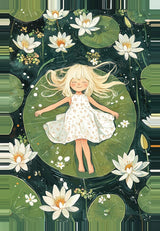 Leinwand (gerahmt) | Seerosenzauber - Mädchen auf Blättern im Wassertraum