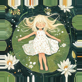 Leinwand (gerahmt) | Seerosenzauber - Mädchen auf Blättern im Wassertraum