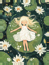 Leinwand (gerahmt) | Seerosenzauber - Mädchen auf Blättern im Wassertraum