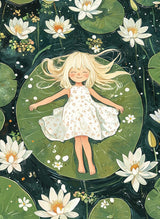 Photoboard (gerahmt) | Seerosenzauber - Mädchen auf Blättern im Wassertraum