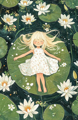 Photoboard (gerahmt) | Seerosenzauber - Mädchen auf Blättern im Wassertraum