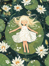 Photoboard (gerahmt) | Seerosenzauber - Mädchen auf Blättern im Wassertraum