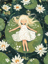 Alu Dibond (glänzend) | Seerosenzauber - Mädchen auf Blättern im Wassertraum