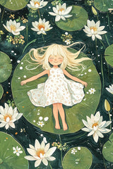 Acrylglas | Seerosenzauber - Mädchen auf Blättern im Wassertraum