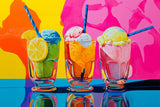 Alu Dibond (glänzend) | Ice cream in the sunshine - Pop-Art Eisbecher in leuchtenden Farben