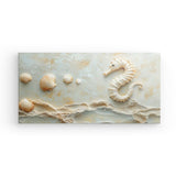 Leinwand - Stärke 4cm | Meerespoesie in Sandfarben - Seepferdchen auf Muschelrelief