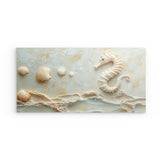 Alu Dibond (matt) | Meerespoesie in Sandfarben - Seepferdchen auf Muschelrelief