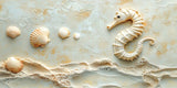 Alu Dibond (glänzend) | Meerespoesie in Sandfarben - Seepferdchen auf Muschelrelief