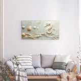 Acrylglas | Meerespoesie in Sandfarben - Seepferdchen auf Muschelrelief