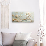 Acrylglas auf Alu-Dibond | Meerespoesie in Sandfarben - Seepferdchen auf Muschelrelief