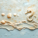 MIXPIX® (gerahmt) | Meerespoesie in Sandfarben - Seepferdchen auf Muschelrelief