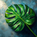 MIXPIX® (gerahmt) | Grüne Stille - Monstera-Blatt vor ruhigem Farbhintergrund