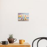 Alu Dibond (matt) | Sunset Lineup – Surfboards am Strand bei Sonnenuntergang im Pastell-Look