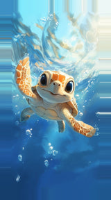 Leinwand - Stärke 2cm | Flossen voraus! - Niedliche Baby-Schildkröte im türkisblauen Meer (hoch)