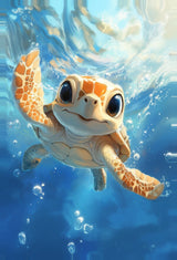 Leinwand - Stärke 2cm | Flossen voraus! - Niedliche Baby-Schildkröte im türkisblauen Meer (hoch)