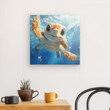 Leinwand - Stärke 4cm | Flossen voraus! - Niedliche Baby-Schildkröte im türkisblauen Meer (hoch)