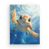 Leinwand - Stärke 4cm | Flossen voraus! - Niedliche Baby-Schildkröte im türkisblauen Meer (hoch)
