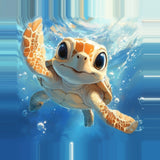 Leinwand (gerahmt) | Flossen voraus! - Niedliche Baby-Schildkröte im türkisblauen Meer (hoch)