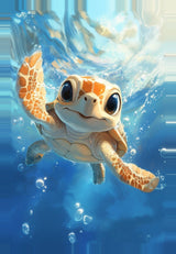 Leinwand (gerahmt) | Flossen voraus! - Niedliche Baby-Schildkröte im türkisblauen Meer (hoch)