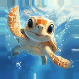 Leinwand (gerahmt) | Flossen voraus! - Niedliche Baby-Schildkröte im türkisblauen Meer (hoch)