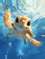 Leinwand (gerahmt) | Flossen voraus! - Niedliche Baby-Schildkröte im türkisblauen Meer (hoch)
