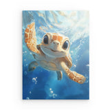 Photoboard / Hartschaum | Flossen voraus! - Niedliche Baby-Schildkröte im türkisblauen Meer (hoch)