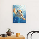 Photoboard / Hartschaum | Flossen voraus! - Niedliche Baby-Schildkröte im türkisblauen Meer (hoch)