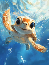 Alu Dibond (glänzend) | Flossen voraus! - Niedliche Baby-Schildkröte im türkisblauen Meer (hoch)