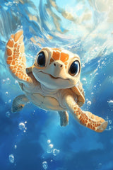 Acrylglas | Flossen voraus! - Niedliche Baby-Schildkröte im türkisblauen Meer (hoch)