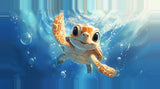 Leinwand - Stärke 2cm | Flossen voraus! - Niedliche Baby-Schildkröte im türkisblauen Meer (quer)