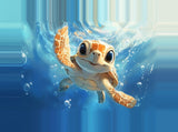 Leinwand - Stärke 4cm | Flossen voraus! - Niedliche Baby-Schildkröte im türkisblauen Meer (quer)