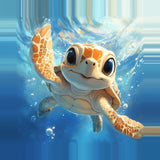 Leinwand (gerahmt) | Flossen voraus! - Niedliche Baby-Schildkröte im türkisblauen Meer (quer)