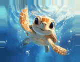 Leinwand (gerahmt) | Flossen voraus! - Niedliche Baby-Schildkröte im türkisblauen Meer (quer)
