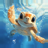 Leinwand (gerahmt) | Flossen voraus! - Niedliche Baby-Schildkröte im türkisblauen Meer (quer)