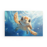 Photoboard / Hartschaum | Flossen voraus! - Niedliche Baby-Schildkröte im türkisblauen Meer (quer)