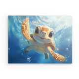 Photoboard / Hartschaum | Flossen voraus! - Niedliche Baby-Schildkröte im türkisblauen Meer (quer)