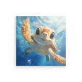 Alu Dibond (matt) | Flossen voraus! - Niedliche Baby-Schildkröte im türkisblauen Meer (quer)