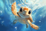 Alu Dibond (glänzend) | Flossen voraus! - Niedliche Baby-Schildkröte im türkisblauen Meer (quer)
