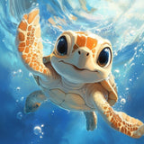 Alu Dibond (glänzend) | Flossen voraus! - Niedliche Baby-Schildkröte im türkisblauen Meer (quer)