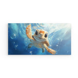 Acrylglas | Flossen voraus! - Niedliche Baby-Schildkröte im türkisblauen Meer (quer)