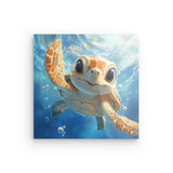 Acrylglas auf Alu-Dibond | Flossen voraus! - Niedliche Baby-Schildkröte im türkisblauen Meer (quer)