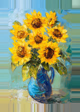 Leinwand (gerahmt) | Sommerblüten in Gelb - Ausdrucksstarke Sonnenblumen in Keramikvase