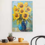 Alu Dibond (matt) | Sommerblüten in Gelb - Ausdrucksstarke Sonnenblumen in Keramikvase