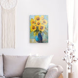 Acrylglas auf Alu-Dibond | Sommerblüten in Gelb - Ausdrucksstarke Sonnenblumen in Keramikvase