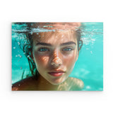 Photoboard / Hartschaum | Schweben im Licht - Porträt einer jungen Frau im türkisblauen Meer
