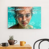 Acrylglas | Schweben im Licht - Porträt einer jungen Frau im türkisblauen Meer