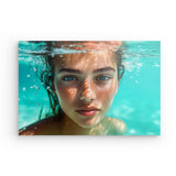 Acrylglas auf Alu-Dibond | Schweben im Licht - Porträt einer jungen Frau im türkisblauen Meer
